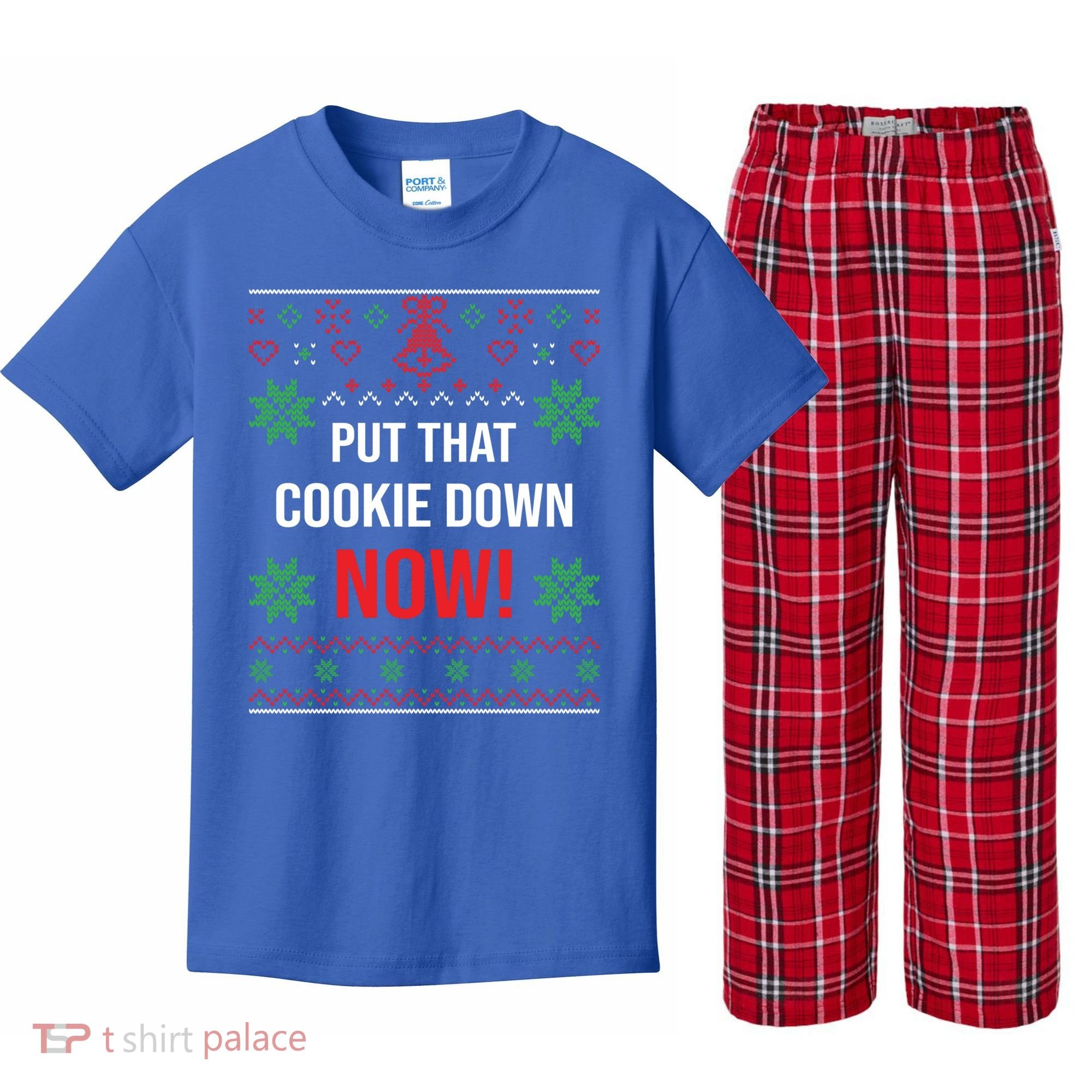 Ugly Christmas Sweater Put That Cookie Down Santa Claus Gift Kids Plaid Pajama Set
