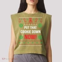 Ugly Christmas Sweater Put That Cookie Down Santa Claus Gift Garment-Dyed Women's Muscle Tee thumb 2