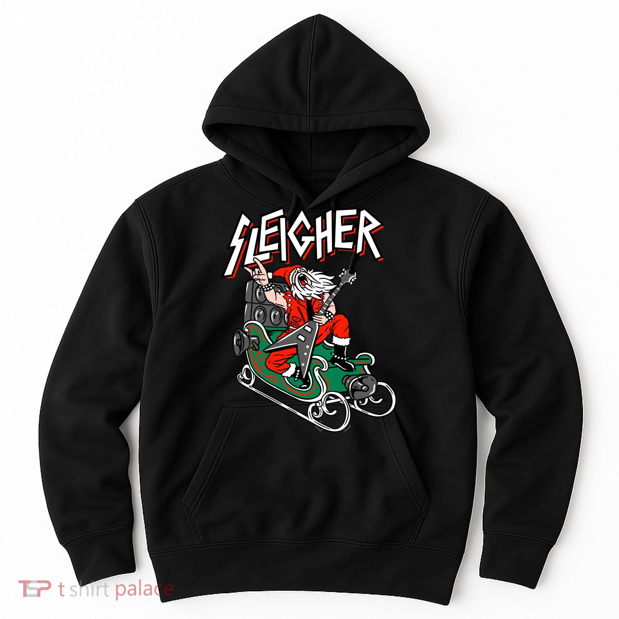 Ugly Christmas Sweater Sleigher Heavy Metal Santa Xmas Hoodie
