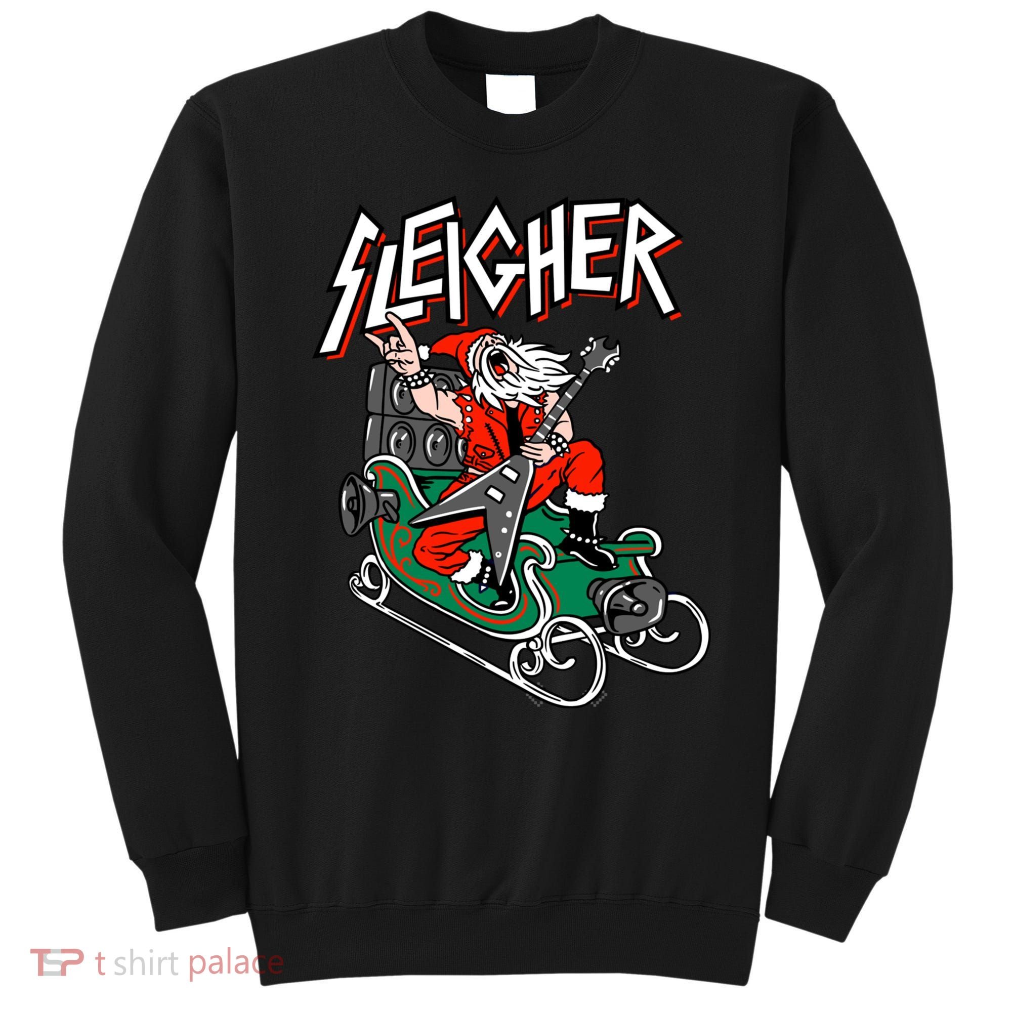 Ugly Christmas Sweater Sleigher Heavy Metal Santa Xmas Sweatshirt