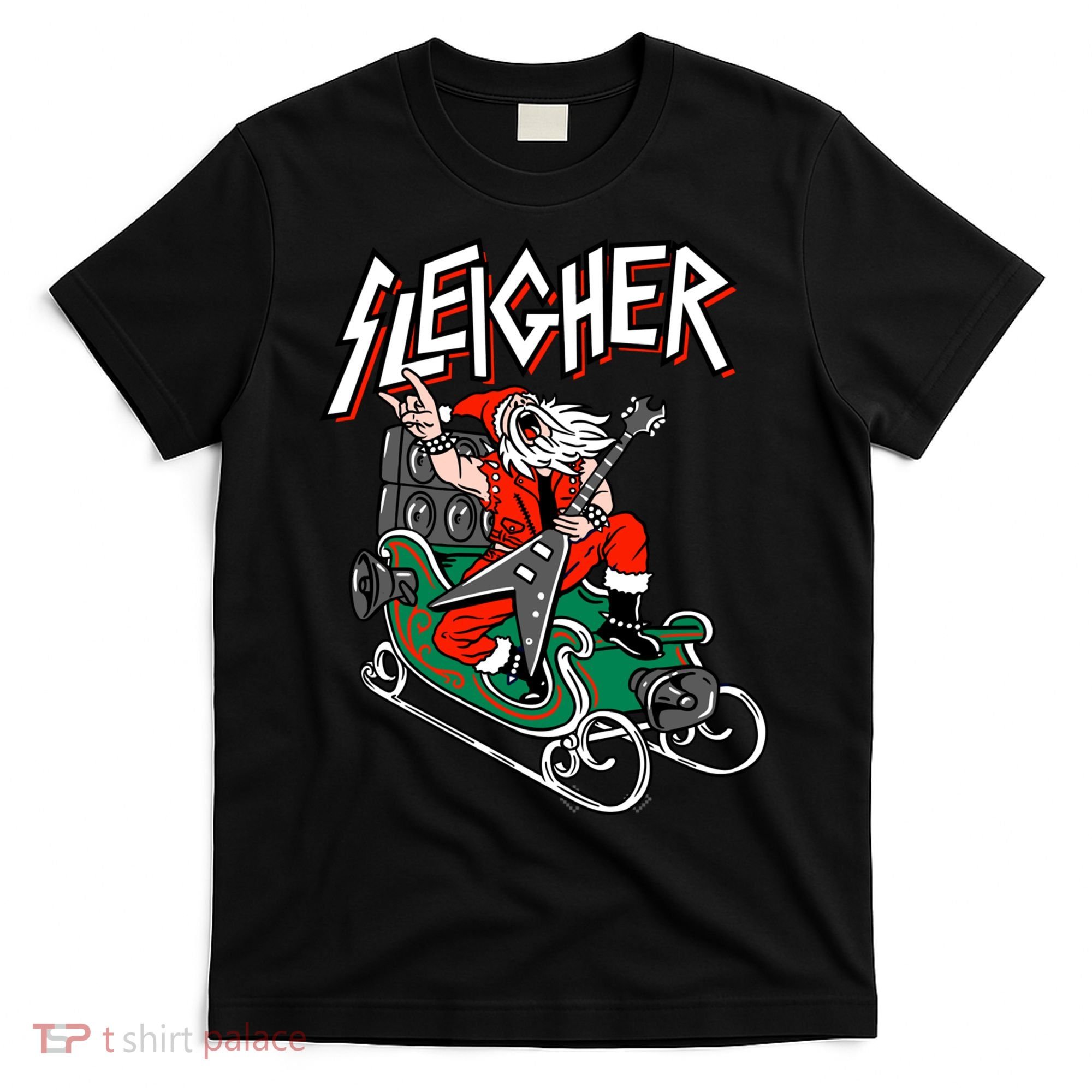Ugly Christmas Sweater Sleigher Heavy Metal Santa Xmas T-Shirt