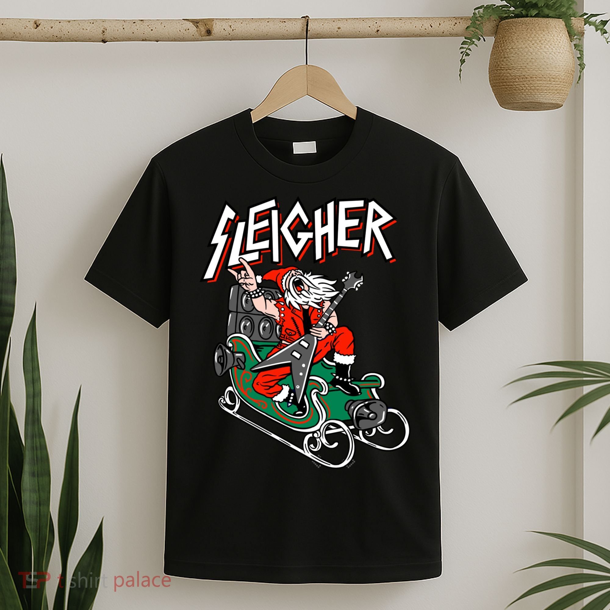 Ugly Christmas Sweater Sleigher Heavy Metal Santa Xmas T-Shirt
