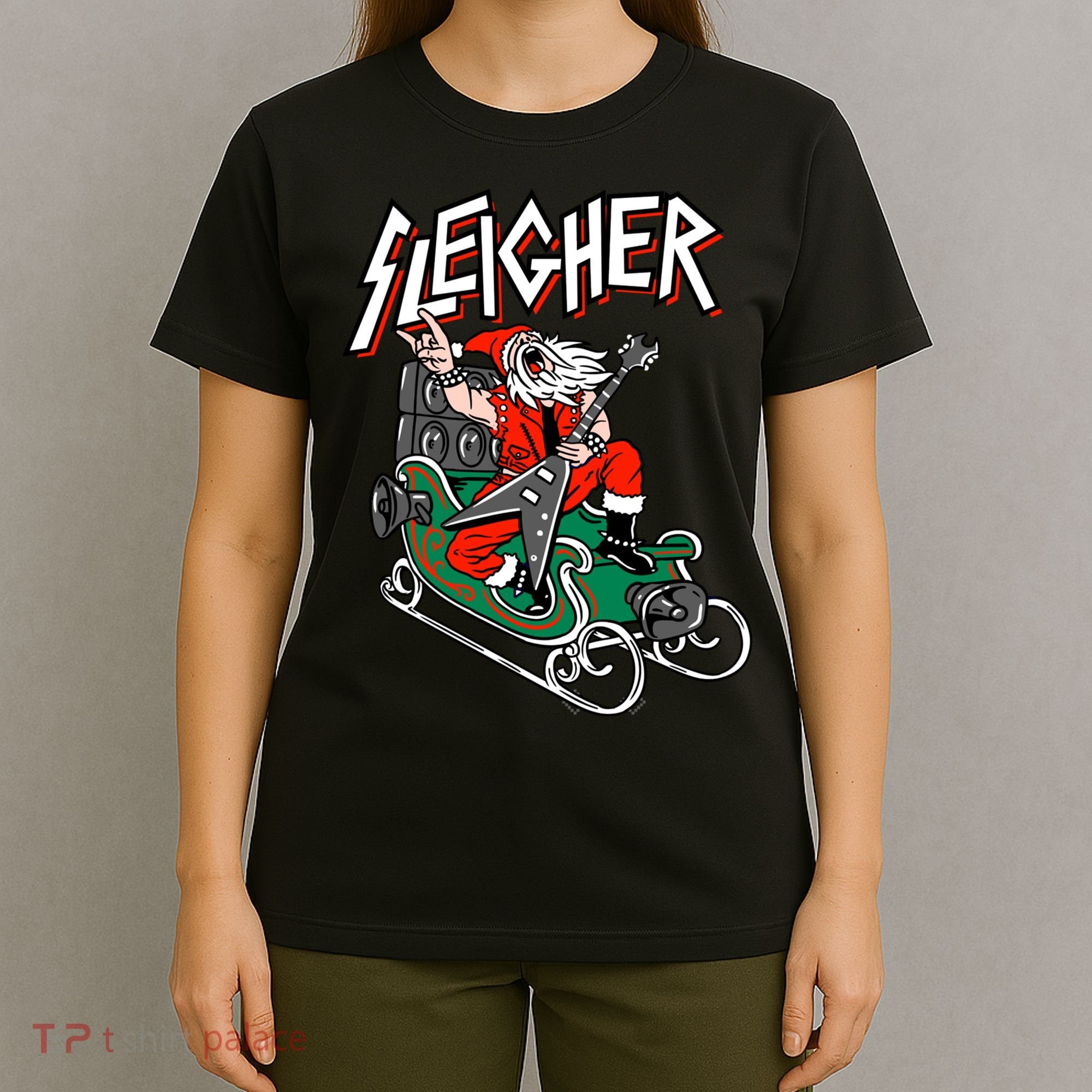 Ugly Christmas Sweater Sleigher Heavy Metal Santa Xmas T-Shirt