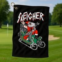 Ugly Christmas Sweater Sleigher Heavy Metal Santa Xmas Golf Towel thumb 1
