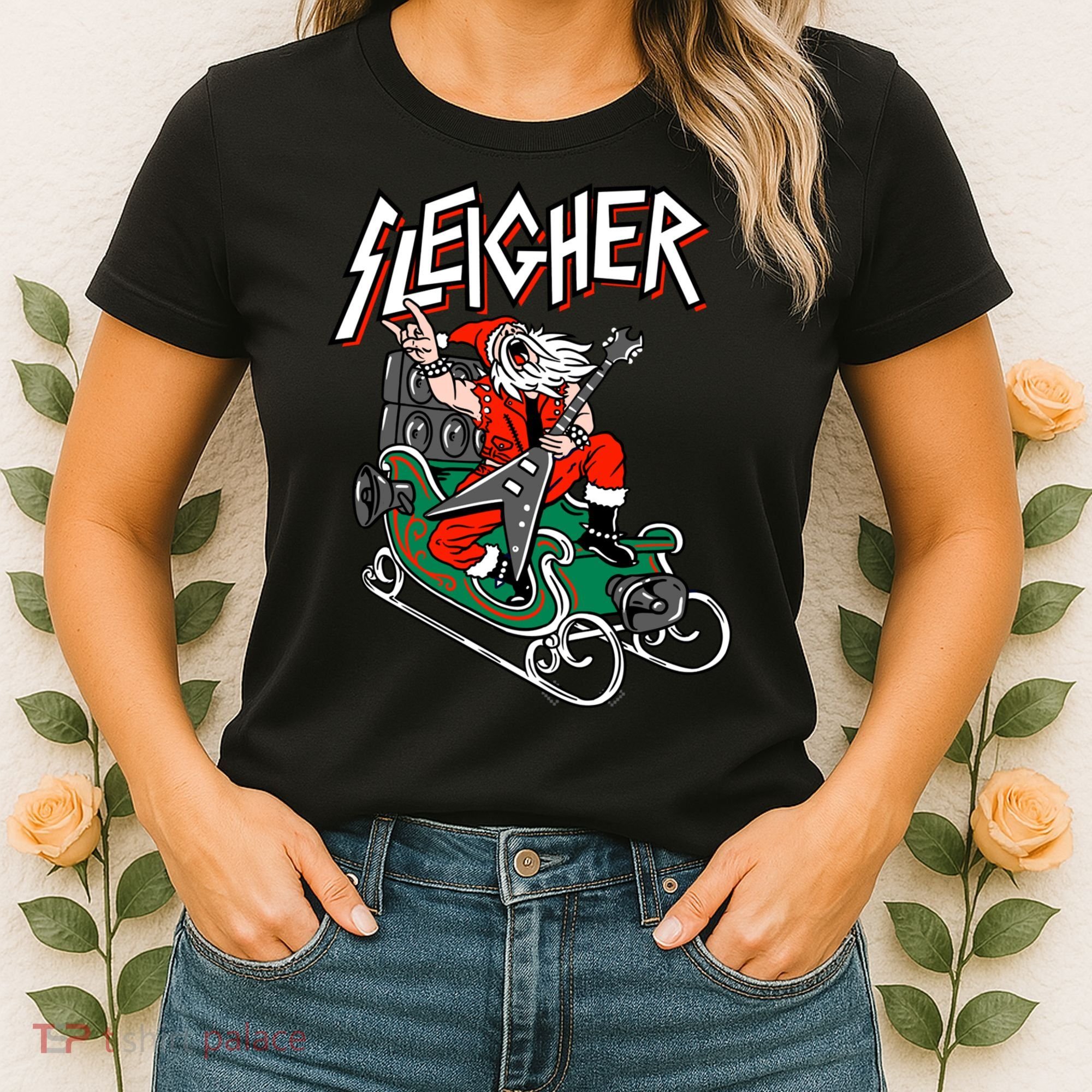 Ugly Christmas Sweater Sleigher Heavy Metal Santa Xmas Women's T-Shirt