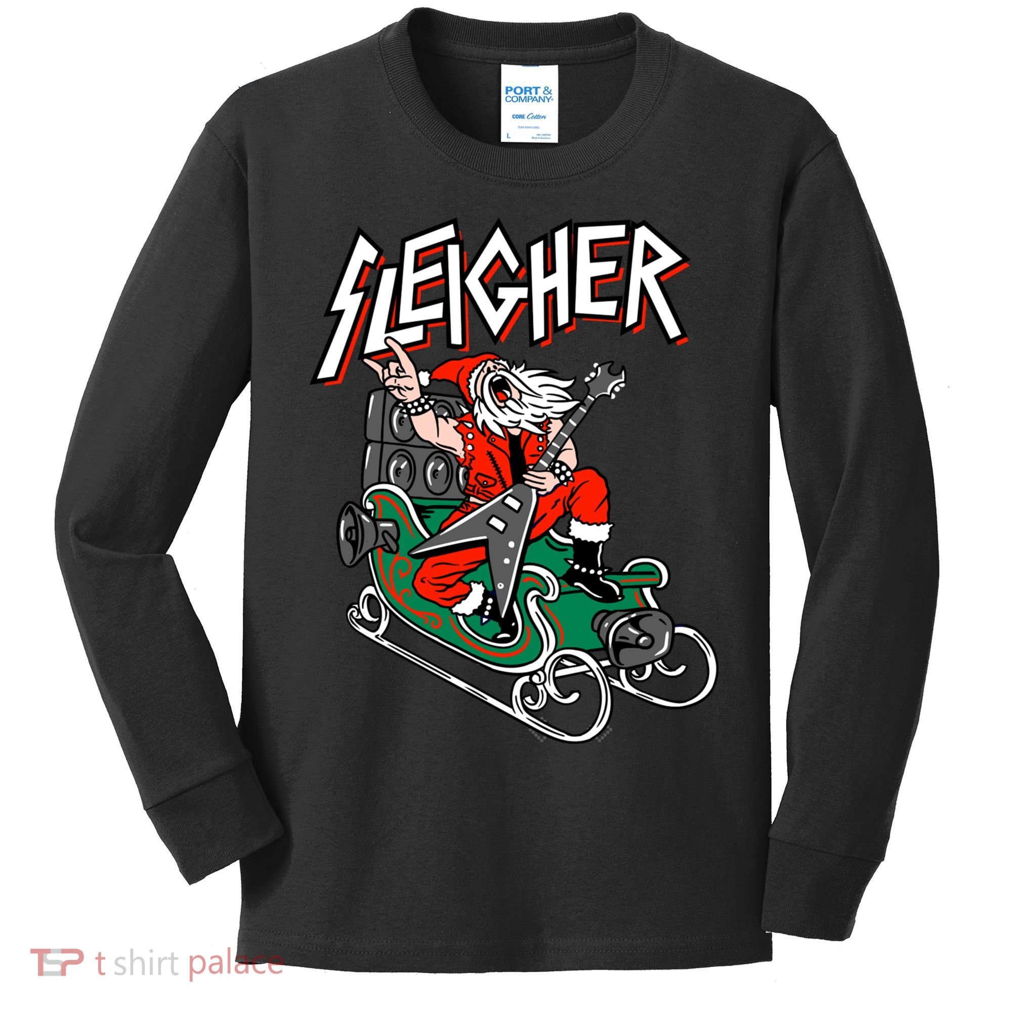 Ugly Christmas Sweater Sleigher Heavy Metal Santa Xmas Kids Long Sleeve Shirt