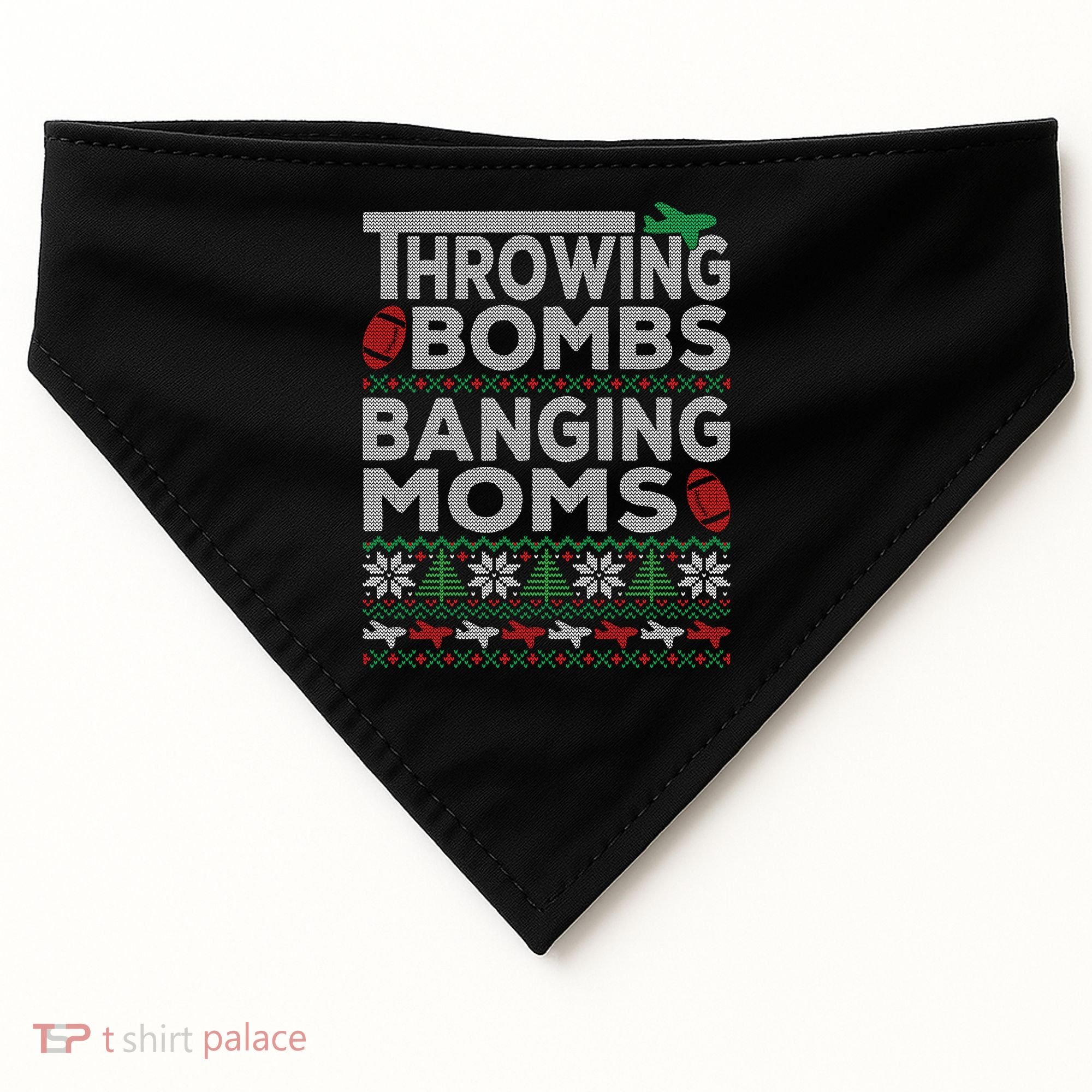 Ugly Christmas Sweater Football Throwing Bombs Banging Moms USA-Made Doggie Bandana