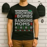 Ugly Christmas Sweater Football Throwing Bombs Banging Moms T-Shirt thumb 6