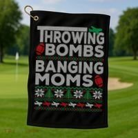 Ugly Christmas Sweater Football Throwing Bombs Banging Moms Golf Towel thumb 1