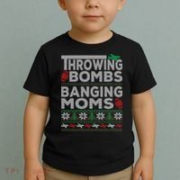 Ugly Christmas Sweater Football Throwing Bombs Banging Moms Toddler T-Shirt thumb 2