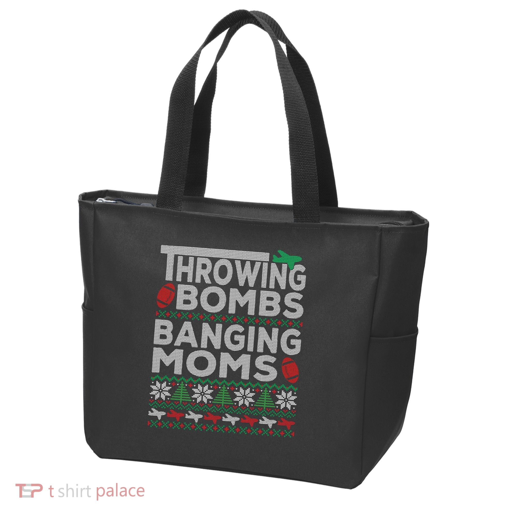 Ugly Christmas Sweater Football Throwing Bombs Banging Moms Tote Bag