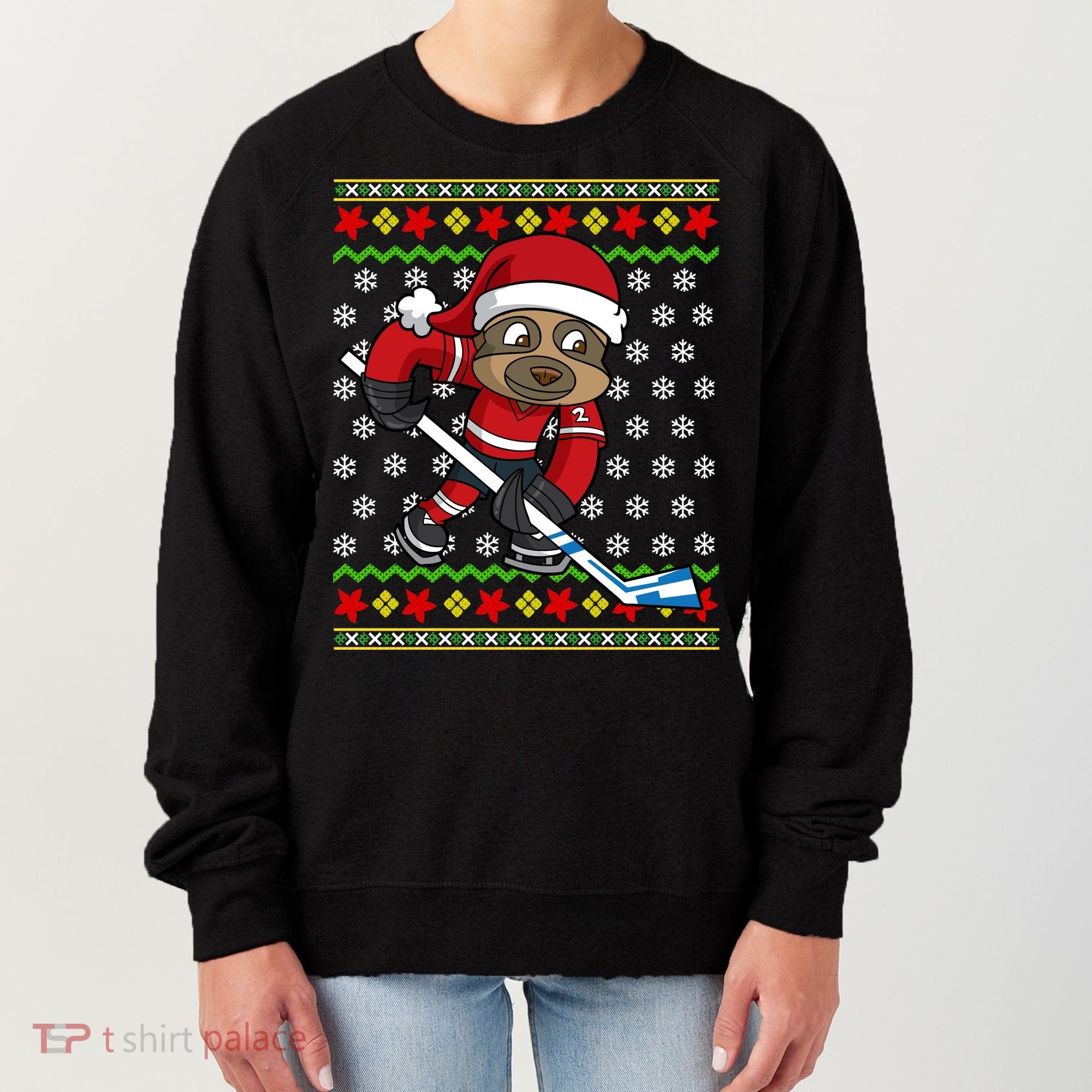 Ugly Christmas Sweater Gift Sloth Hockey Gift Women's Sweatshirt