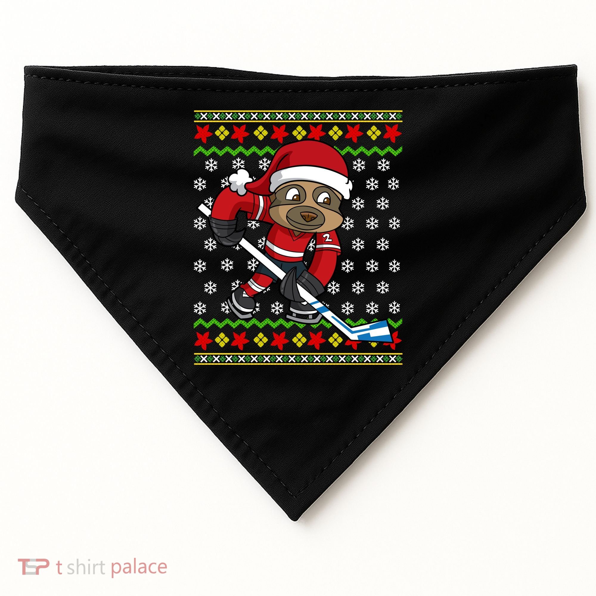 Ugly Christmas Sweater Gift Sloth Hockey Gift USA-Made Doggie Bandana