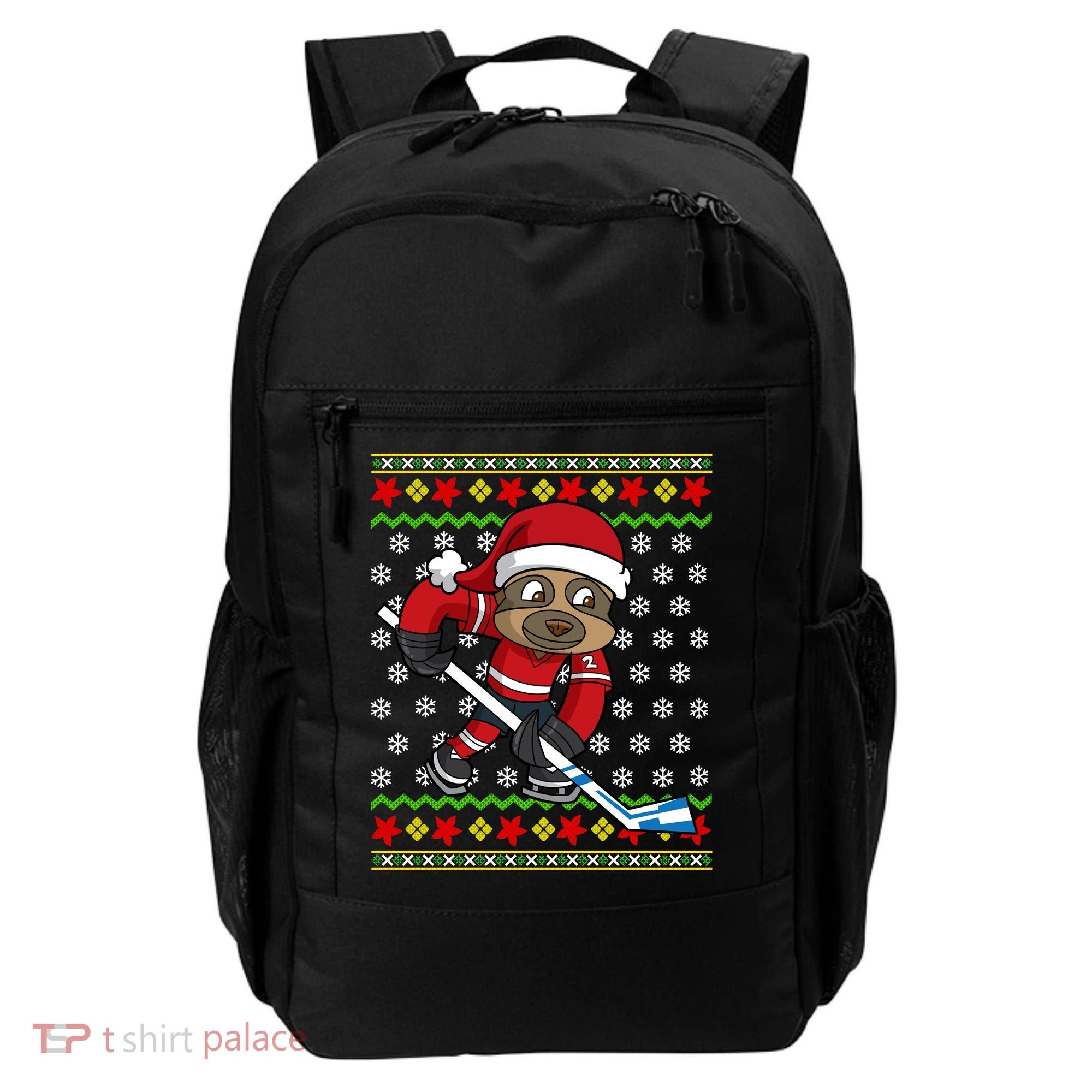 Ugly Christmas Sweater Gift Sloth Hockey Gift Backpack