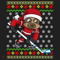 Ugly Christmas Sweater Gift Sloth Hockey Gift Beanie thumb 2