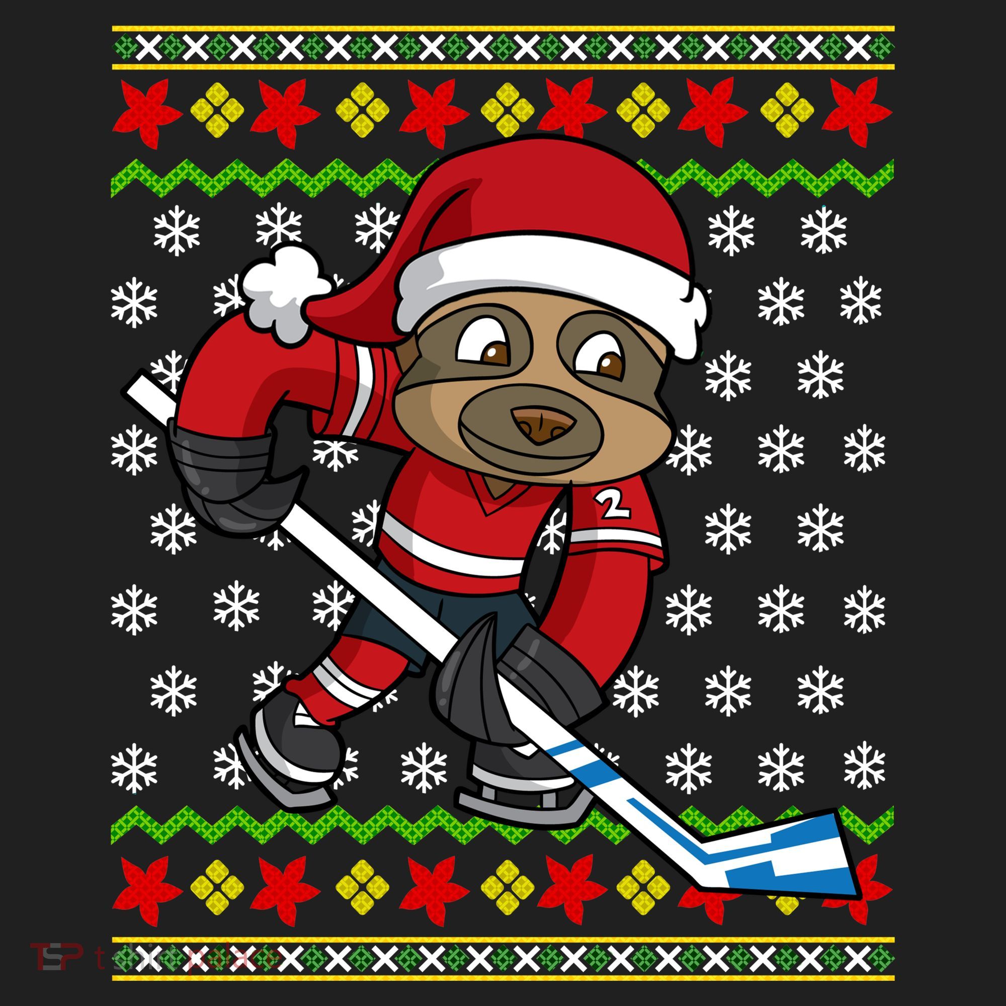 Ugly Christmas Sweater Gift Sloth Hockey Gift Beanie