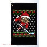 Ugly Christmas Sweater Gift Sloth Hockey Gift Golf Towel thumb 0