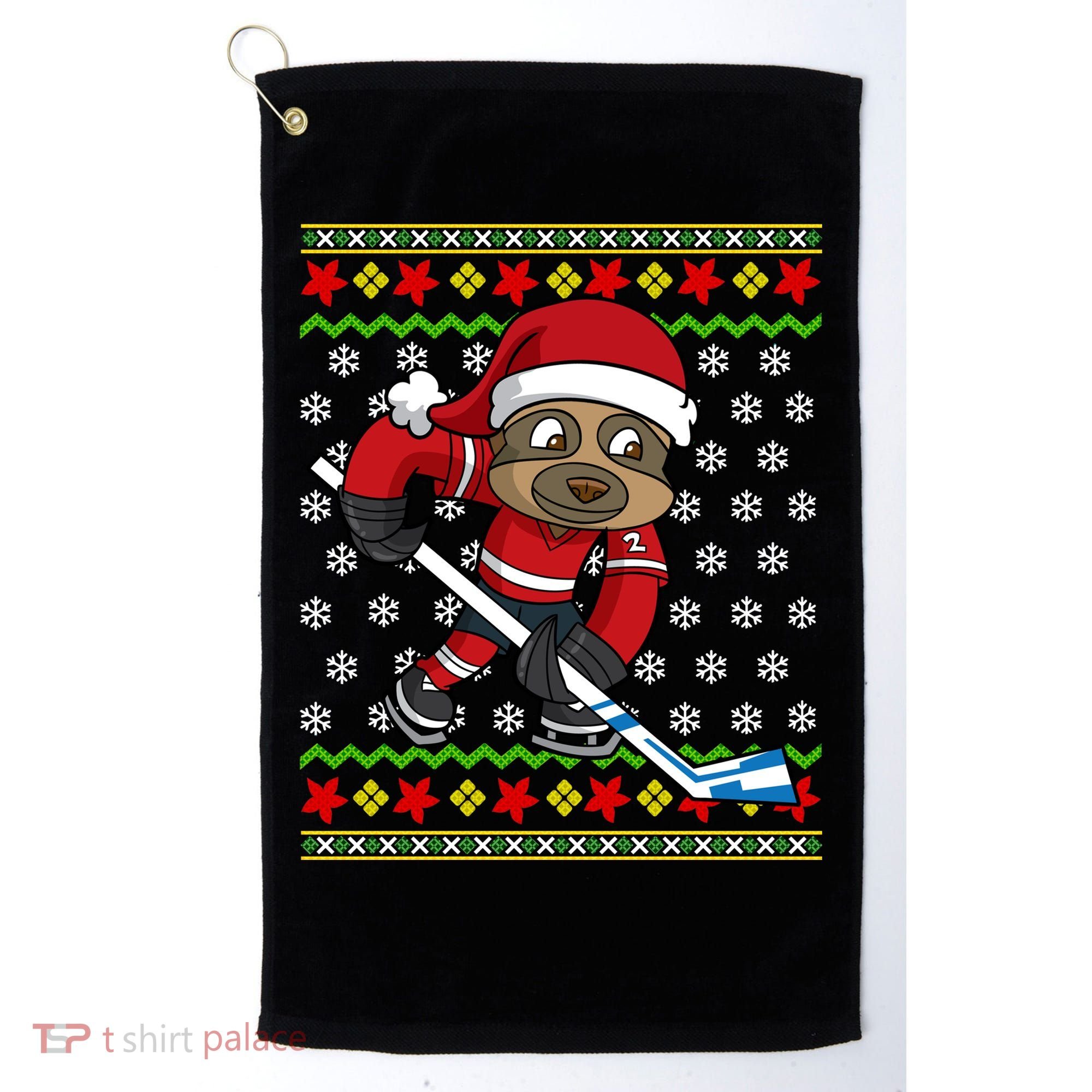 Ugly Christmas Sweater Gift Sloth Hockey Gift Golf Towel