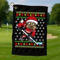 Ugly Christmas Sweater Gift Sloth Hockey Gift Golf Towel thumb 1