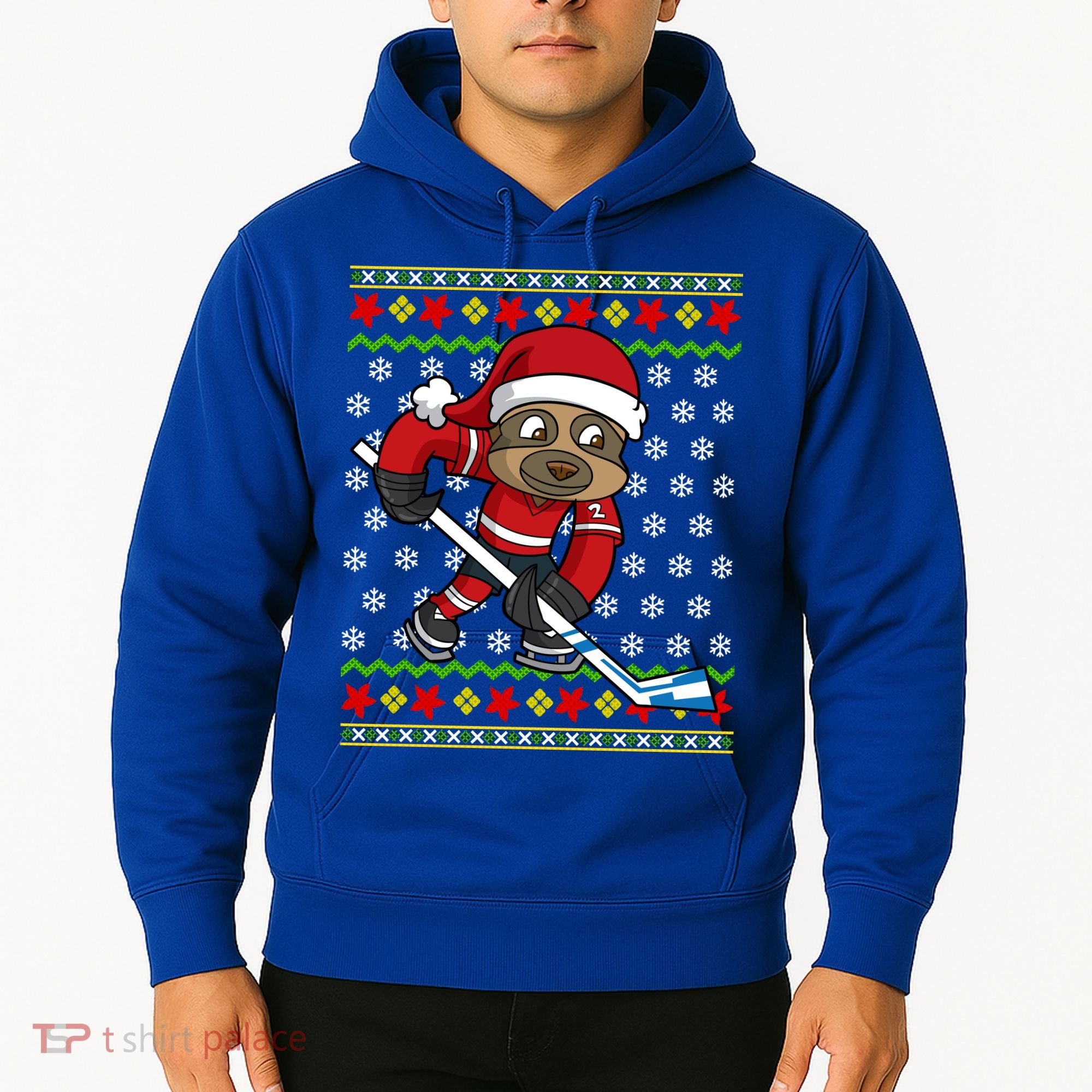 Ugly Christmas Sweater Gift Sloth Hockey Gift Hoodie