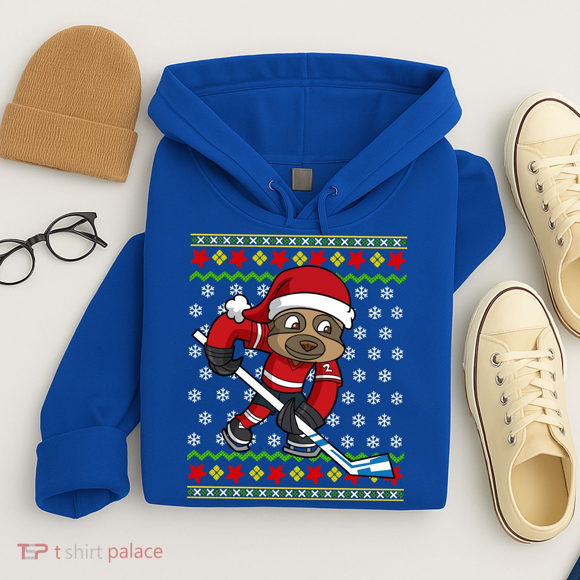 Ugly Christmas Sweater Gift Sloth Hockey Gift Hoodie