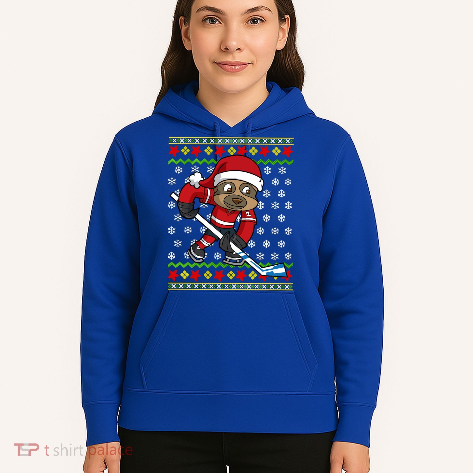 Ugly Christmas Sweater Gift Sloth Hockey Gift Hoodie