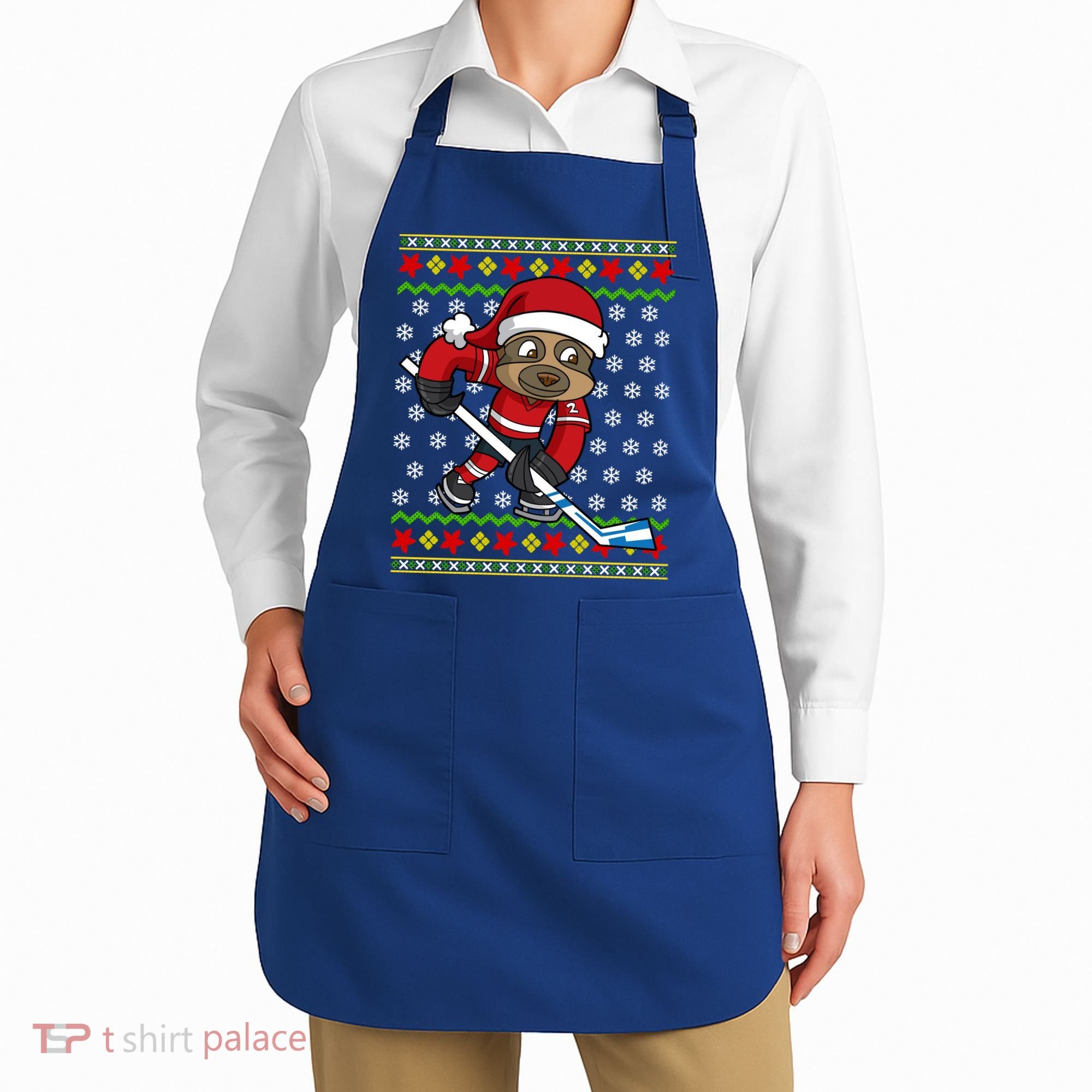 Ugly Christmas Sweater Gift Sloth Hockey Gift Apron