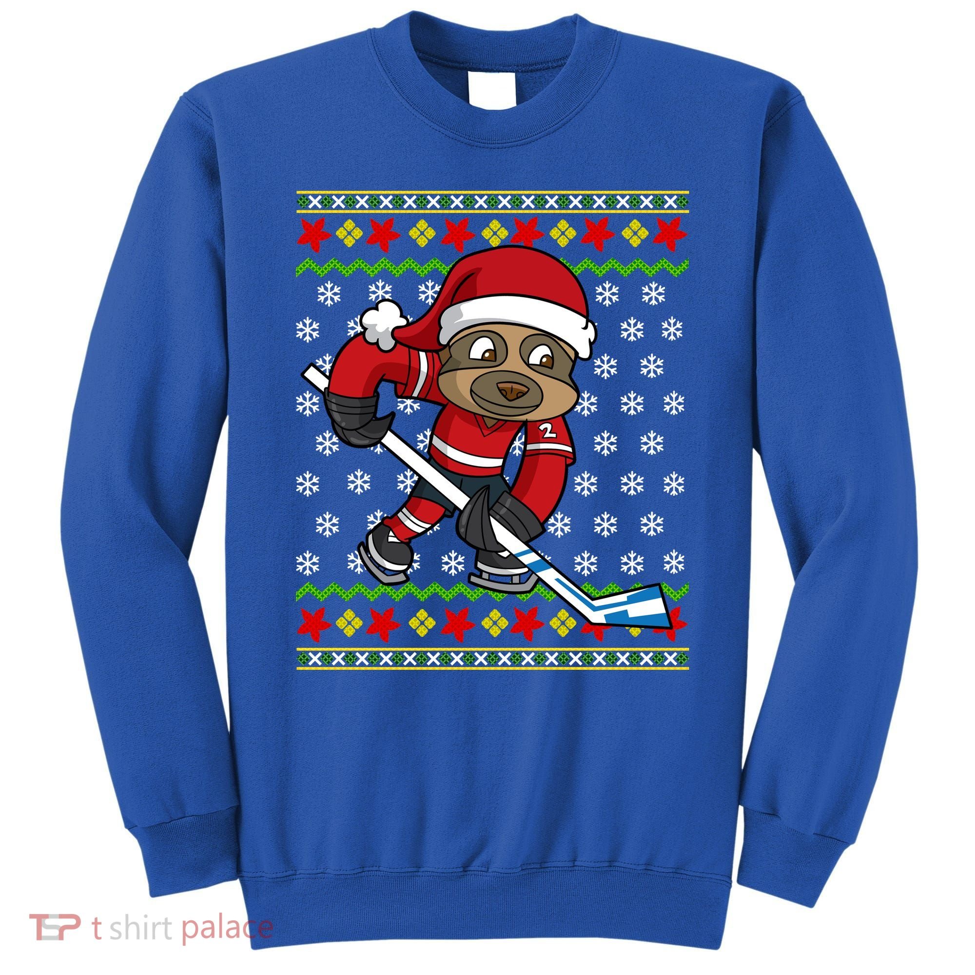 Ugly Christmas Sweater Gift Sloth Hockey Gift Sweatshirt