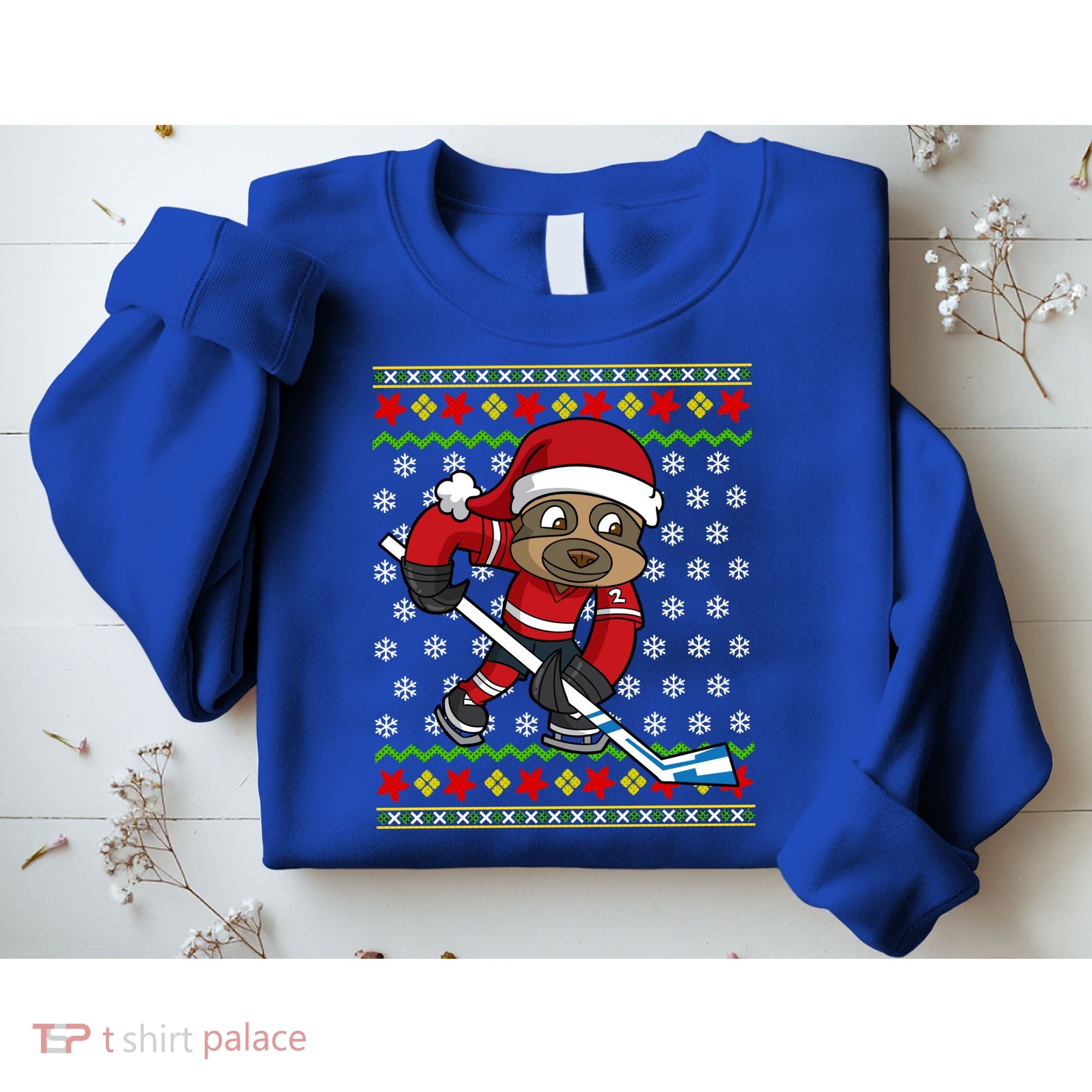 Ugly Christmas Sweater Gift Sloth Hockey Gift Sweatshirt