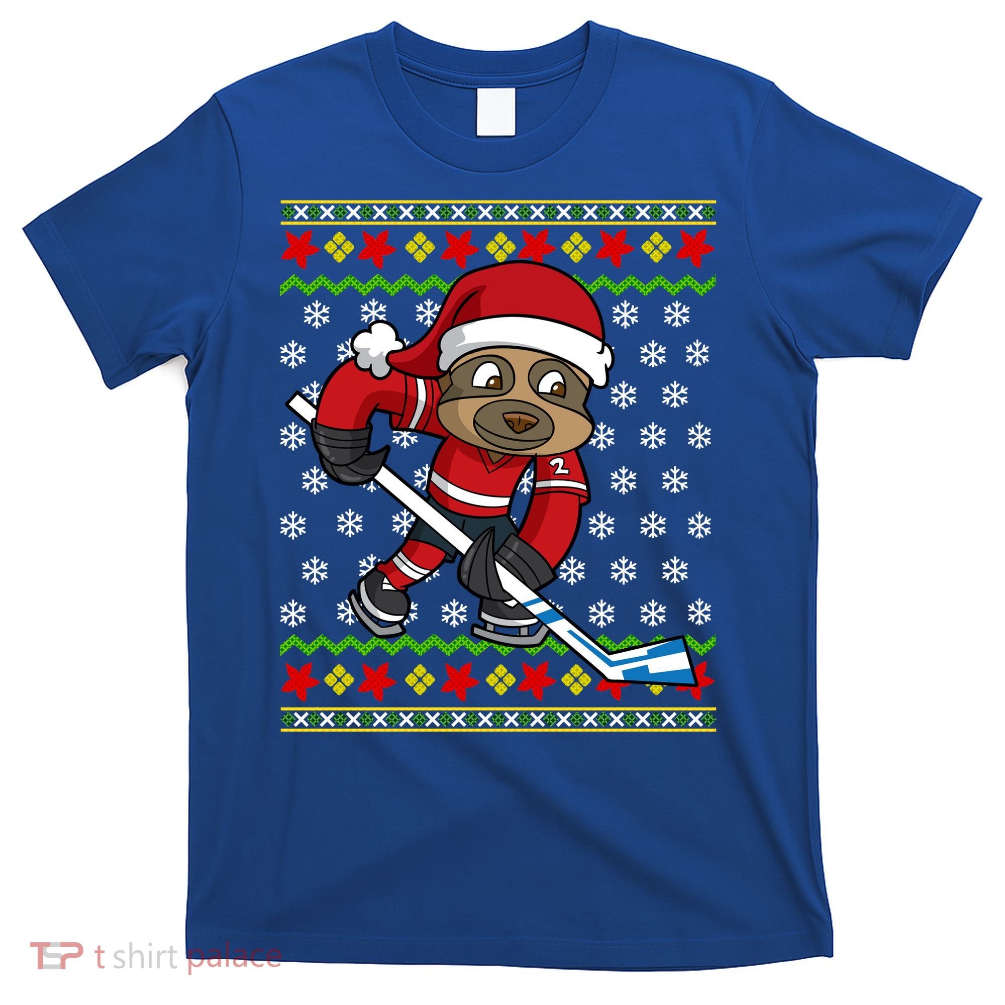 Ugly Christmas Sweater Gift Sloth Hockey Gift T-Shirt