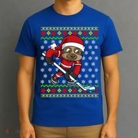 Ugly Christmas Sweater Gift Sloth Hockey Gift T-Shirt thumb 3