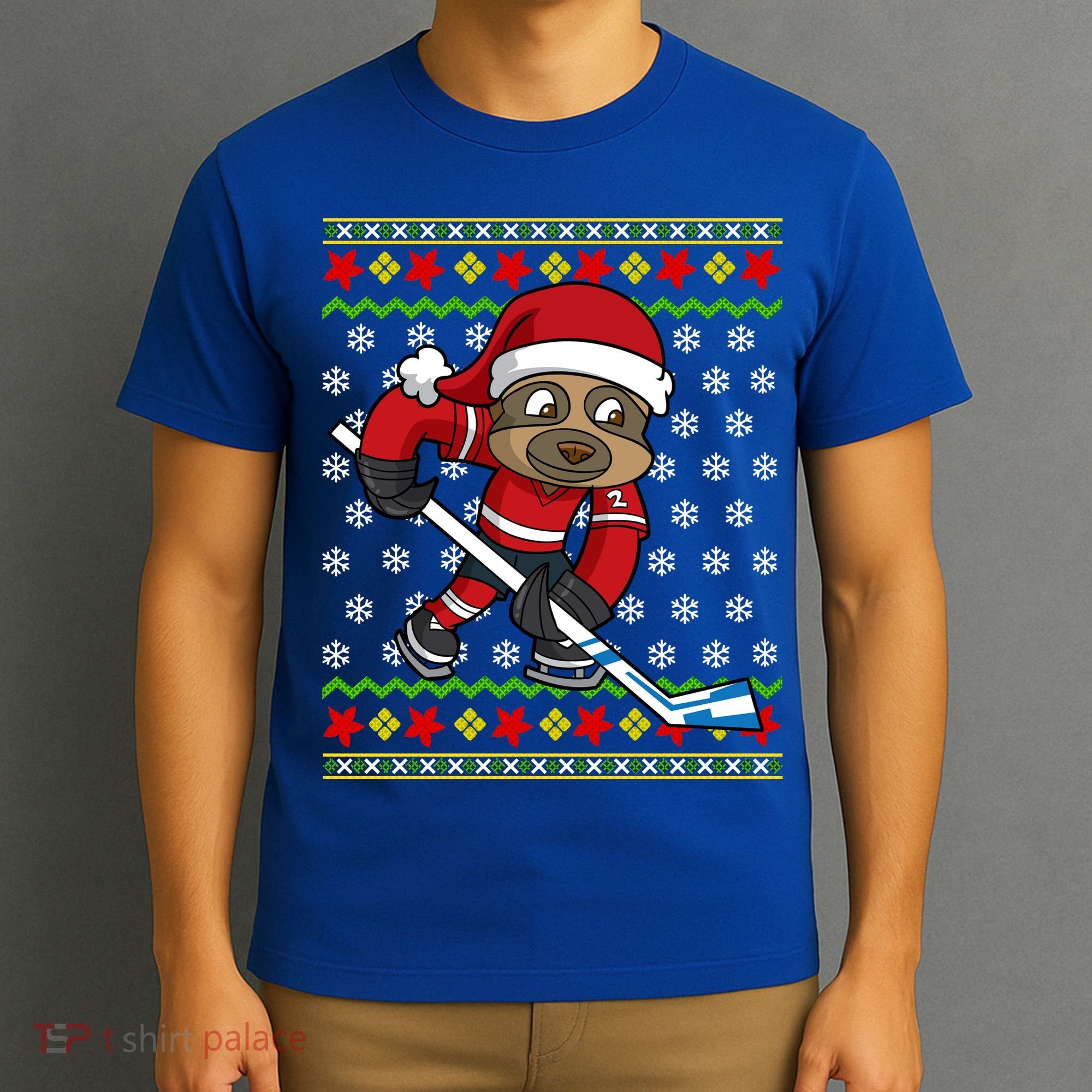 Ugly Christmas Sweater Gift Sloth Hockey Gift T-Shirt