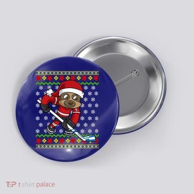 Ugly Christmas Sweater Gift Sloth Hockey Gift Button