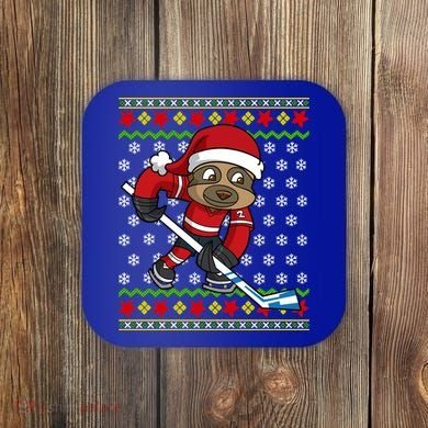 Ugly Christmas Sweater Gift Sloth Hockey Gift Coaster