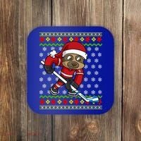 Ugly Christmas Sweater Gift Sloth Hockey Gift Coaster thumb 0