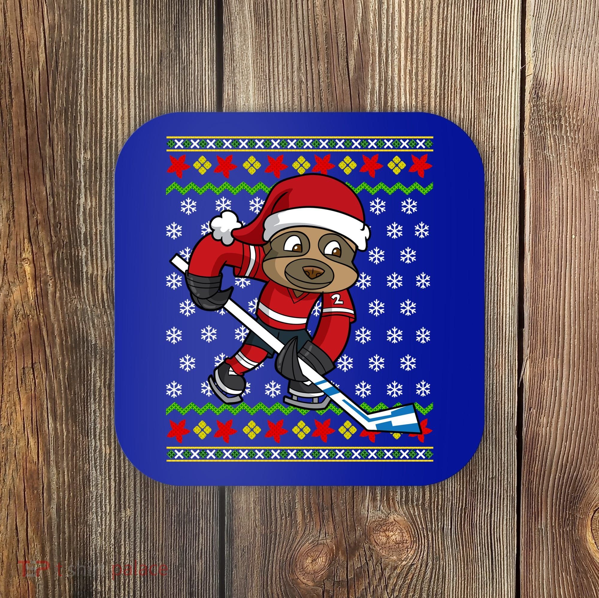 Ugly Christmas Sweater Gift Sloth Hockey Gift Coaster