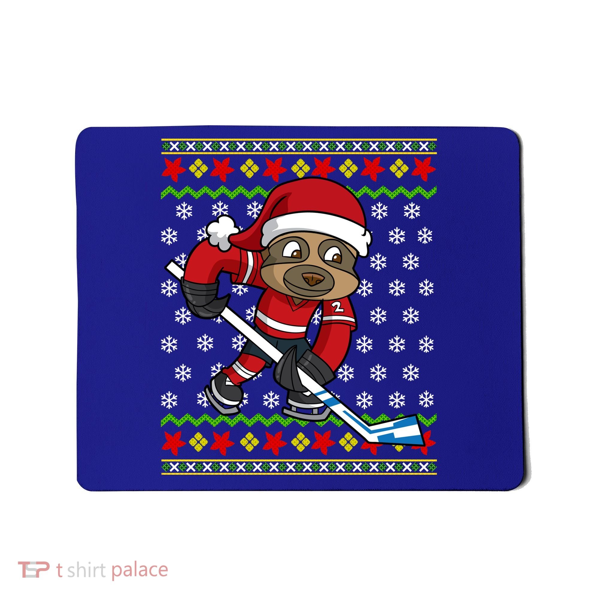 Ugly Christmas Sweater Gift Sloth Hockey Gift Mousepad