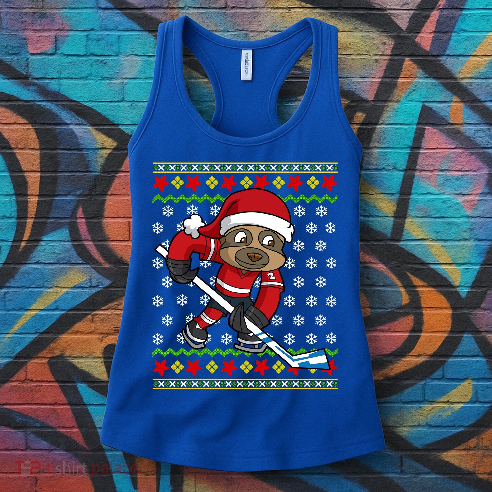 Ugly Christmas Sweater Gift Sloth Hockey Gift Women's Tank Top