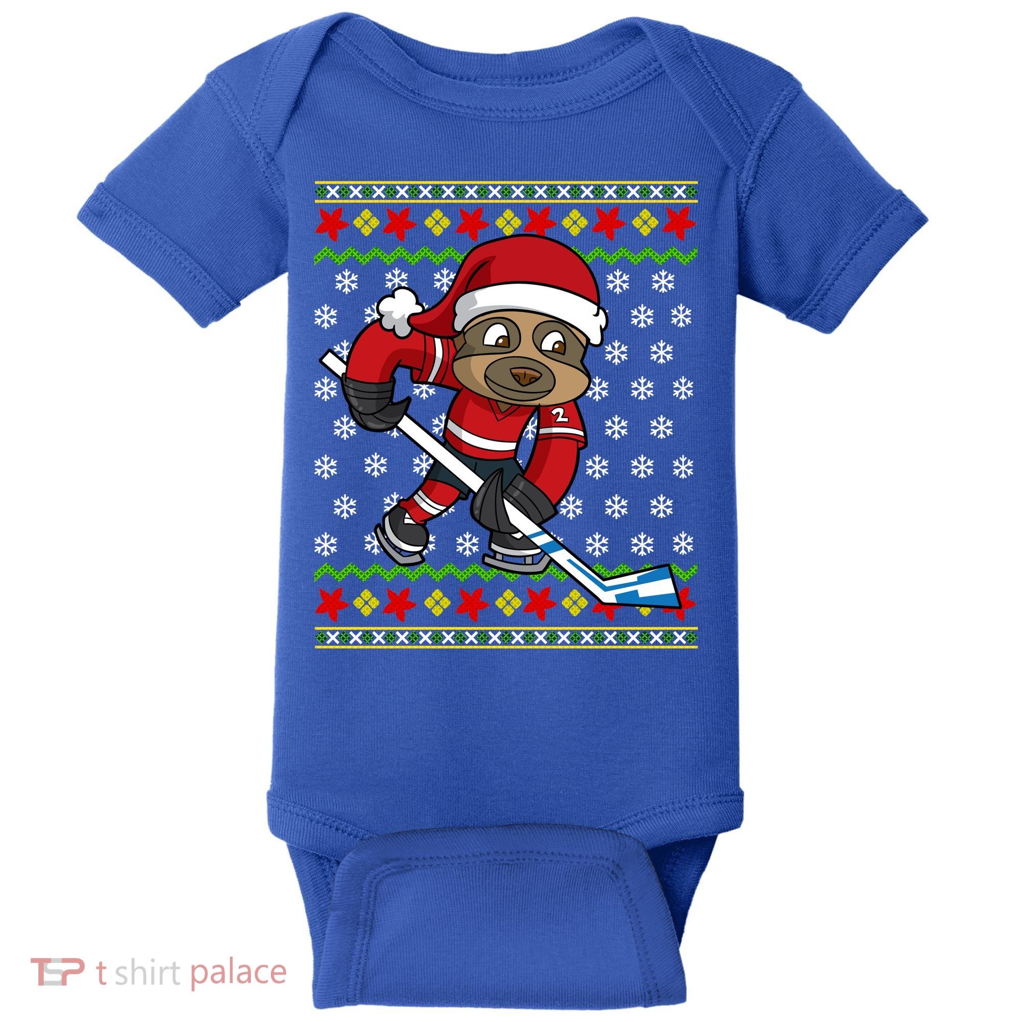 Ugly Christmas Sweater Gift Sloth Hockey Gift Baby Bodysuit