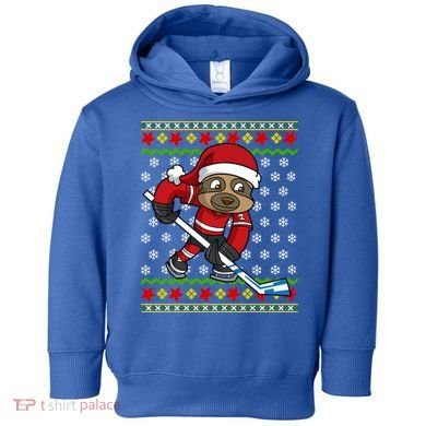 Ugly Christmas Sweater Gift Sloth Hockey Gift Toddler Hoodie