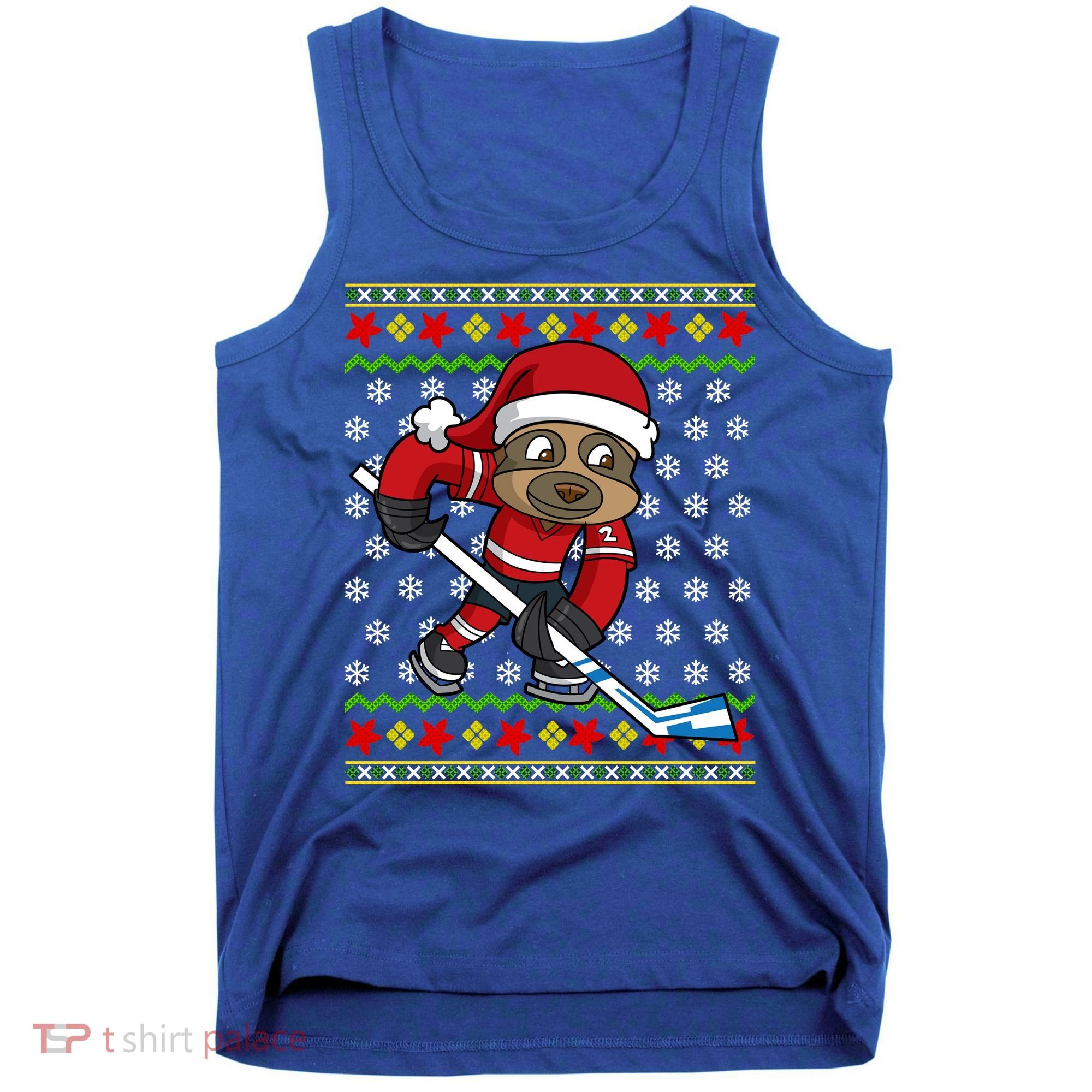 Ugly Christmas Sweater Gift Sloth Hockey Gift Tank Top