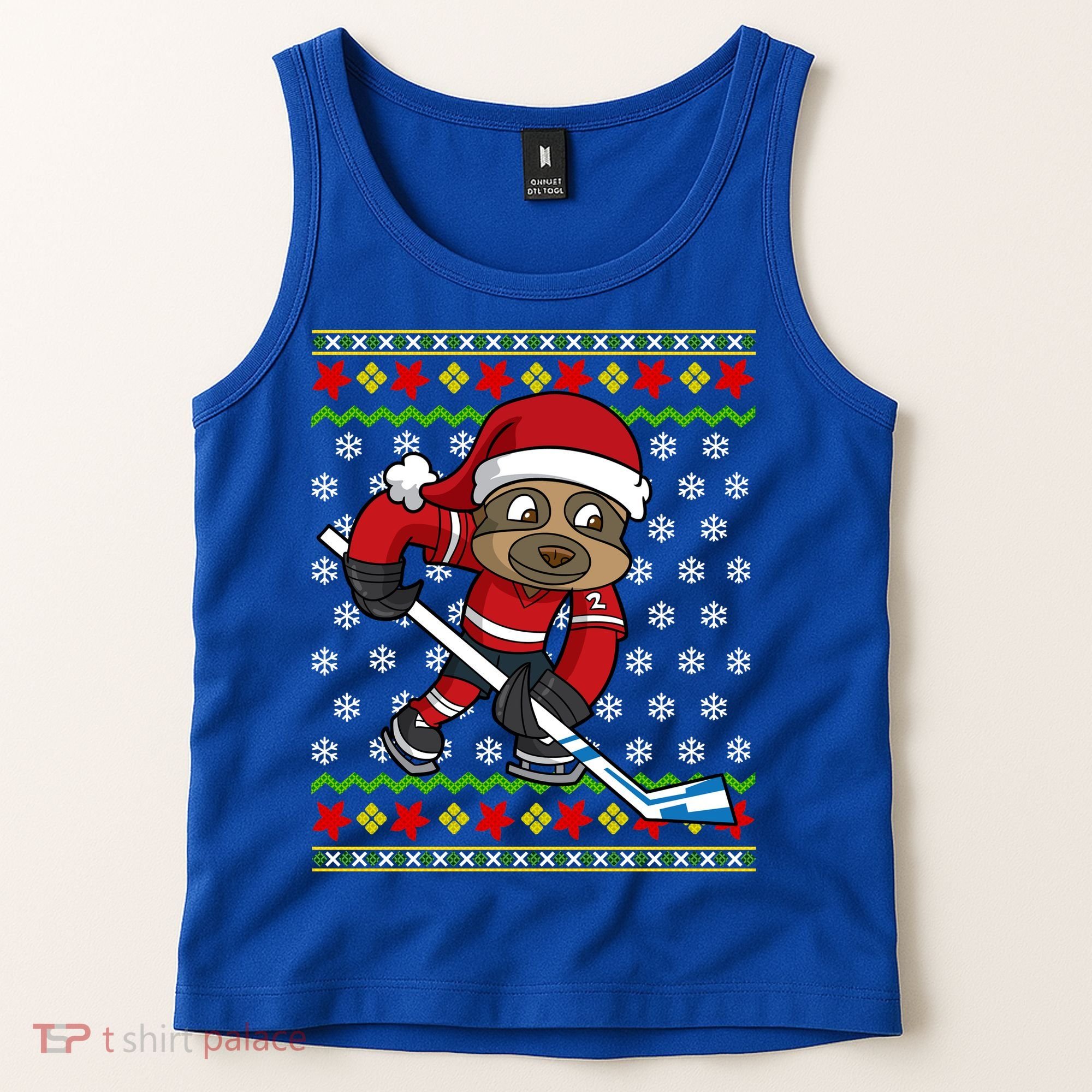 Ugly Christmas Sweater Gift Sloth Hockey Gift Tank Top