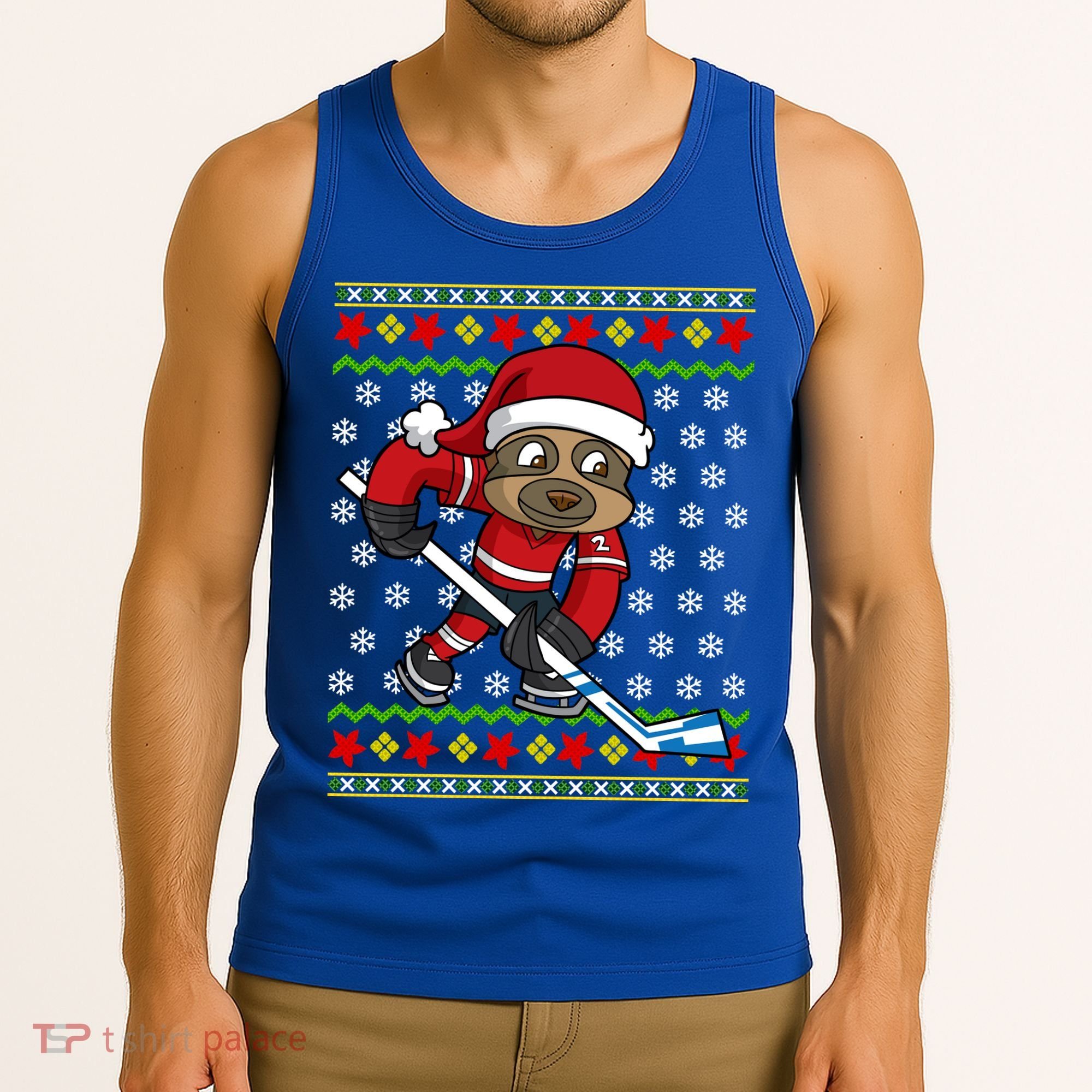 Ugly Christmas Sweater Gift Sloth Hockey Gift Tank Top