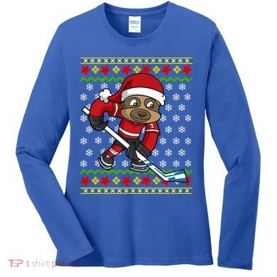 Ugly Christmas Sweater Gift Sloth Hockey Gift Women's Long Sleeve Shirt