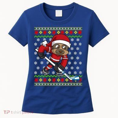 Ugly Christmas Sweater Gift Sloth Hockey Gift Women's T-Shirt
