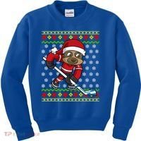 Ugly Christmas Sweater Gift Sloth Hockey Gift Kids Sweatshirt thumb 0