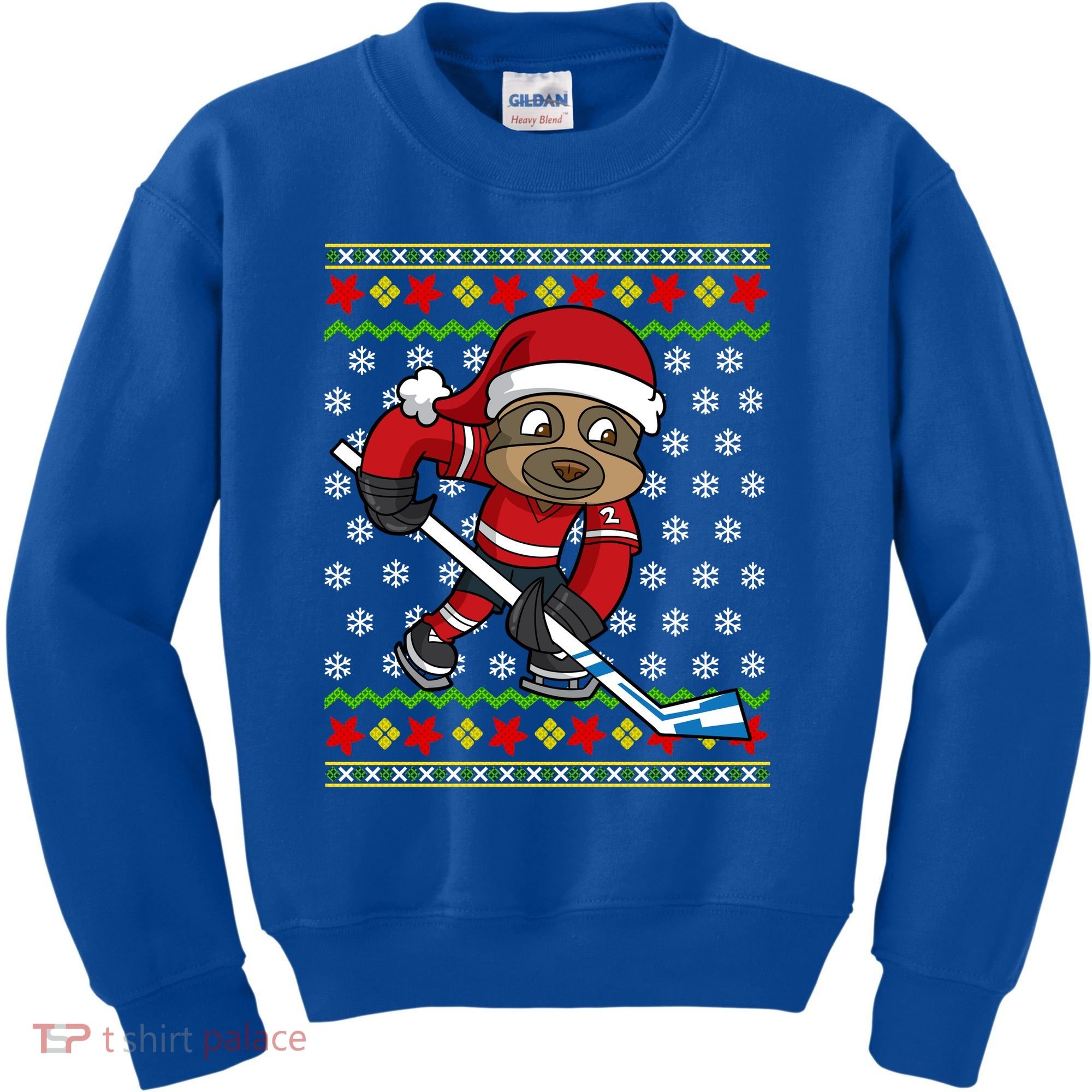 Ugly Christmas Sweater Gift Sloth Hockey Gift Kids Sweatshirt