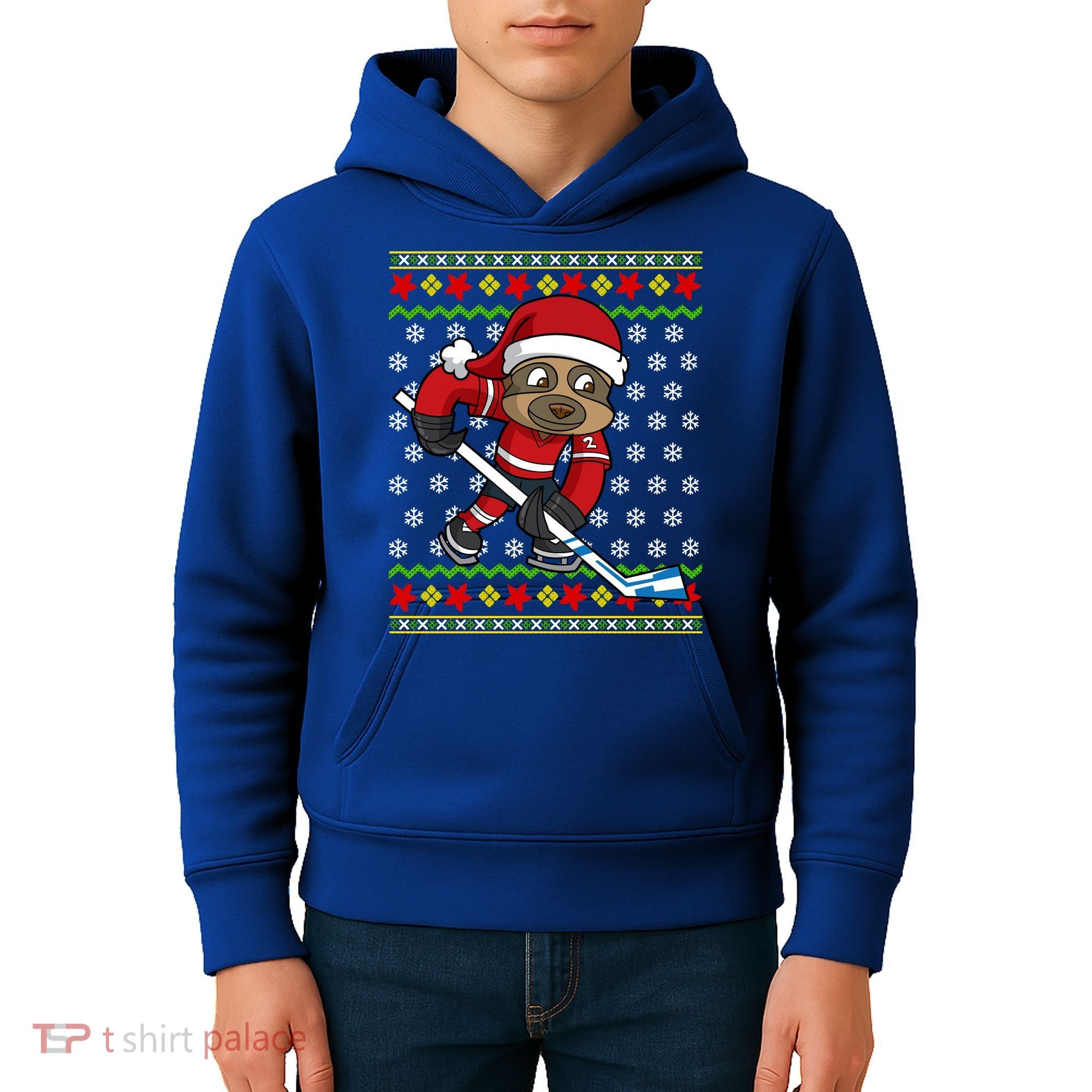 Ugly Christmas Sweater Gift Sloth Hockey Gift Kids Hoodie