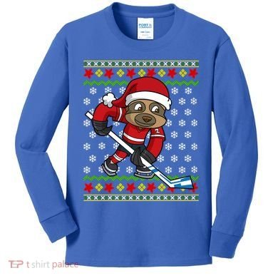Ugly Christmas Sweater Gift Sloth Hockey Gift Kids Long Sleeve Shirt