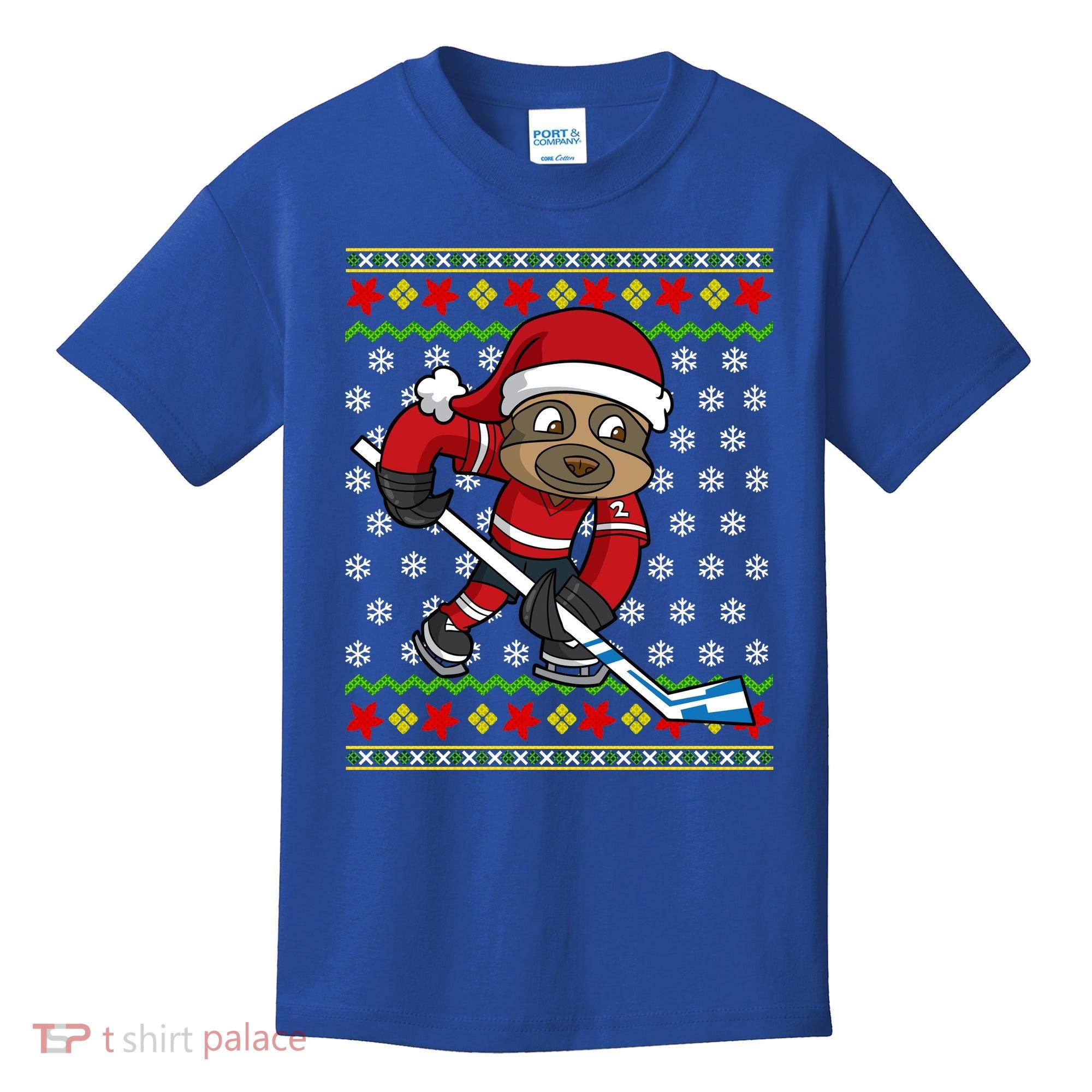 Ugly Christmas Sweater Gift Sloth Hockey Gift Kids T-Shirt